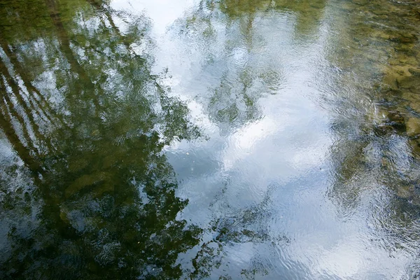 Widok Rzekę Lesie Odbicie — Zdjęcie stockowe