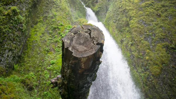 Bella Cascata Bianca Verde Muschio Coperto Montagna Rocciosa — Foto Stock