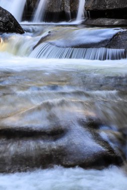 Şelaleler, taşlarla hızlı nehir suyu.