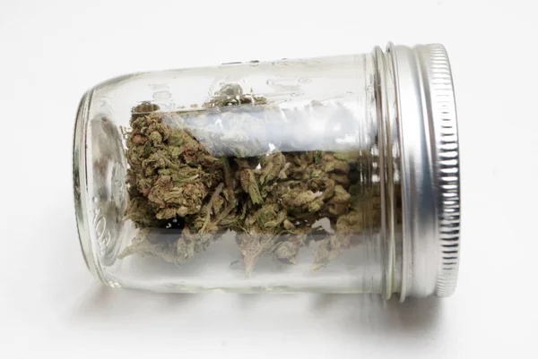 Marijuana Glass Jar Drug Addiction Concept Medical Marijuana Concept — Stock Photo, Image