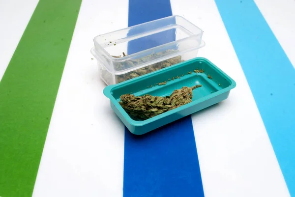 Marijuana Contenitori Plastica Concetto Tossicodipendenza Concetto Marijuana Medica — Foto Stock