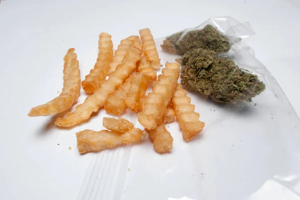 Marijuana Cannabis Munchies Unhealthy Fried Junk Food White Background — Stock Photo, Image