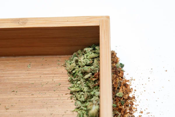 Dried Marijuana Wooden Drawer Drug Addiction Concept Medical Marijuana Concept — Stock Photo, Image