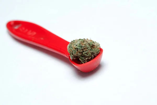 Marihuana Seca Cuchara Roja Concepto Drogadicción Concepto Marihuana Medicinal —  Fotos de Stock