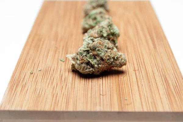 Dried Marijuana Wooden Board Drug Addiction Concept Medical Marijuana Concept — Stock Photo, Image