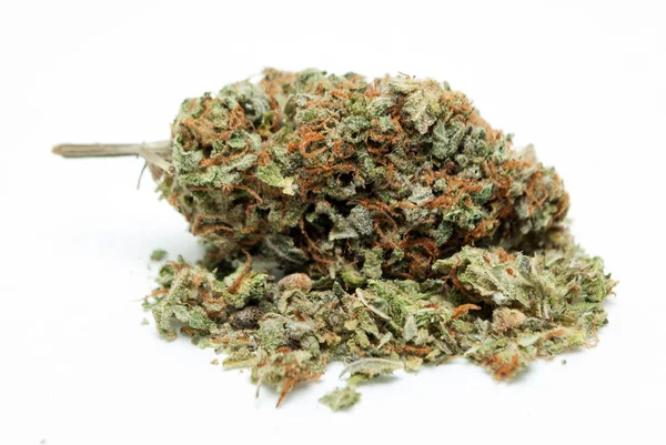 Gedroogde Marihuana Witte Achtergrond Drugsverslaving Concept Medisch Marihuana Concept — Stockfoto