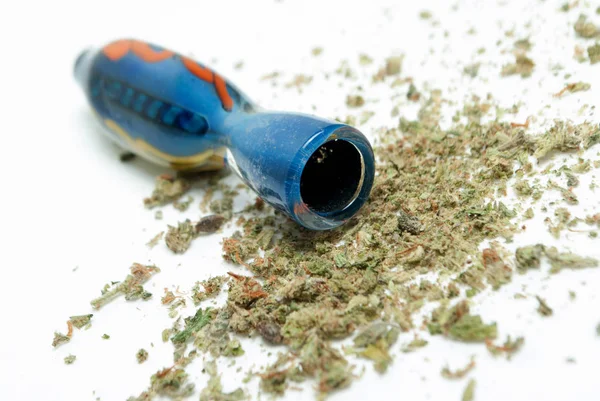Dried Marijuana Smoking Pipe White Background Drug Addiction Concept Medical — Stock Photo, Image