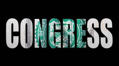 Siyah arka plan üzerinde dolar dokusu ile Kongre yazıt