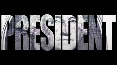 Siyah arka plan üzerinde dolar dokusu ile Başkan yazıt