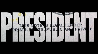 Siyah arka plan üzerinde dolar dokusu ile Başkan yazıt