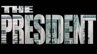 Siyah arka plan üzerinde dolar dokusu ile Başkan yazıt