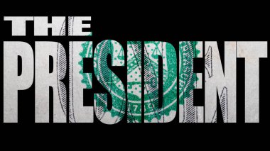 Siyah arka plan üzerinde dolar dokusu ile Başkan yazıt