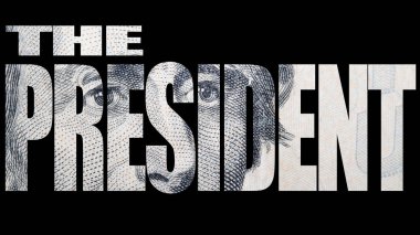 Siyah arka plan üzerinde dolar dokusu ile Başkan yazıt