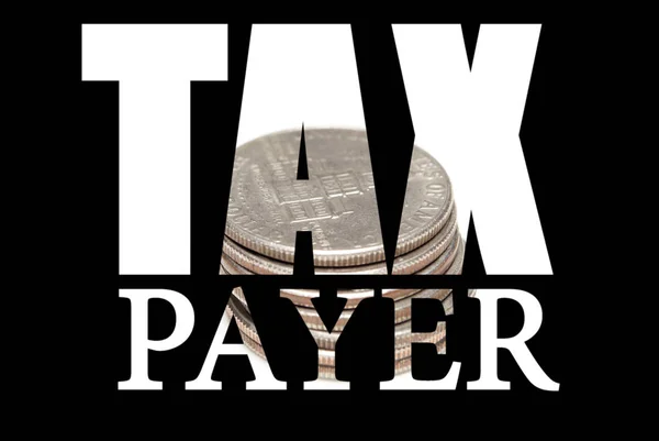 Tax Payer Inscription Coins Black Background — Stock Photo, Image