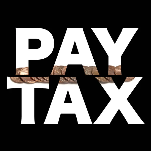 Payer Inscription Fiscale Avec Des Pièces Intérieur Sur Fond Noir — Photo