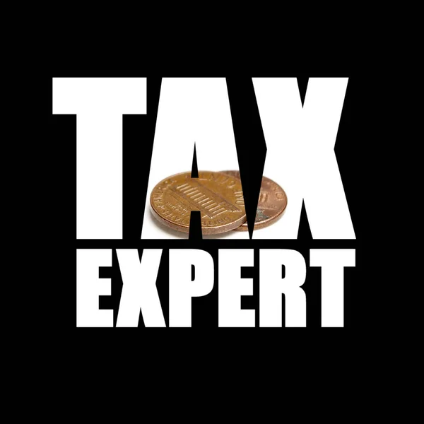 Tax Expert Inscription Coins Black Background — Stock Photo, Image