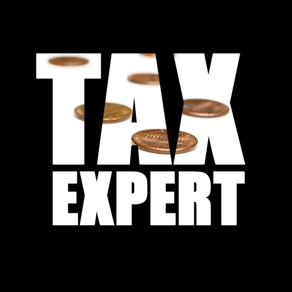 Tax Expert Inscription Coins Black Background — Stock Photo, Image