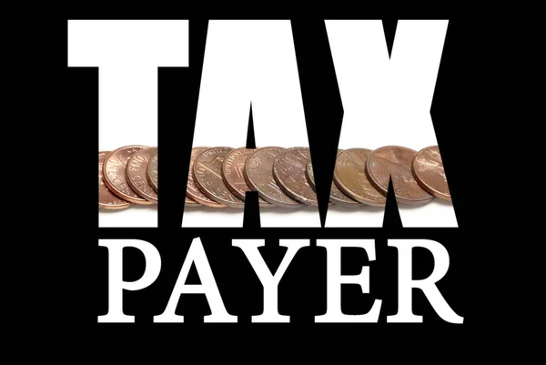 Inschrift Des Steuerzahlers Mit Münzen Innen Auf Schwarzem Hintergrund — Stockfoto