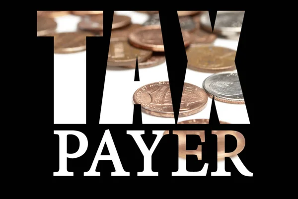 Tax Payer Inscription Coins Black Background — Stock Photo, Image