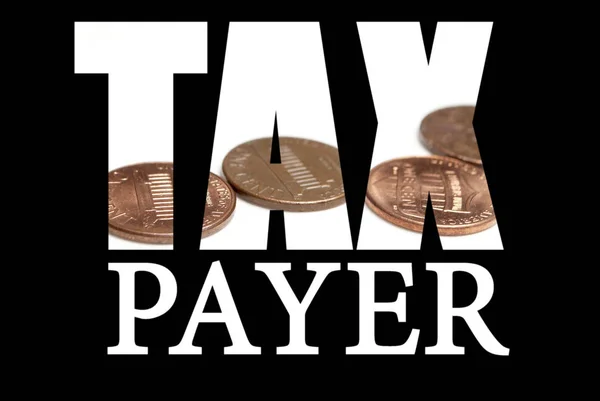 Tax Payer Inscription Coins Black Background — Stock Photo, Image