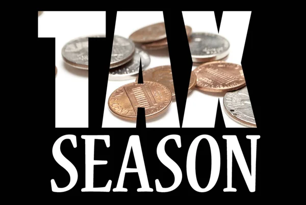Inscripción Temporada Impuestos Con Monedas Interior Sobre Fondo Negro —  Fotos de Stock