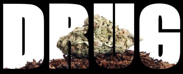 Tekst Narkotykowy Marihuaną Czarnym Tle — Zdjęcie stockowe