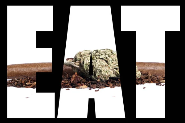 Eat Inscription Marijuana Black Background — Stock Photo, Image