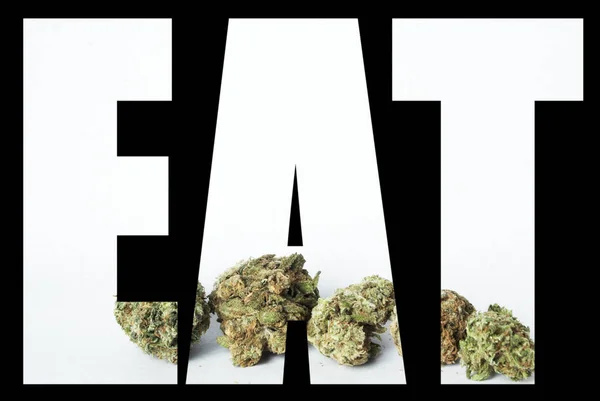 Eet Inscriptie Met Marihuana Binnen Zwarte Achtergrond — Stockfoto