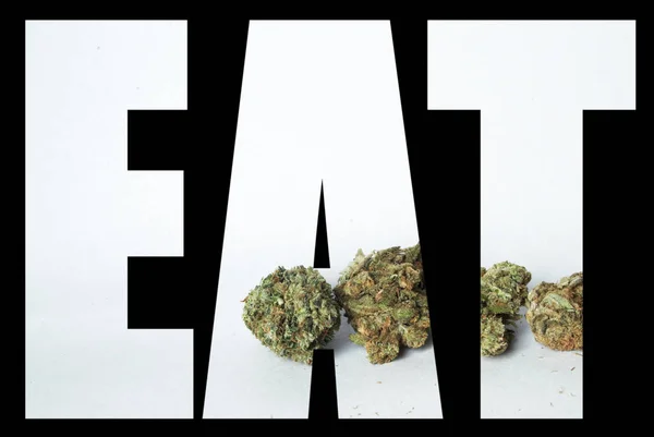 Eat Inscription Marijuana Black Background — Stock Photo, Image