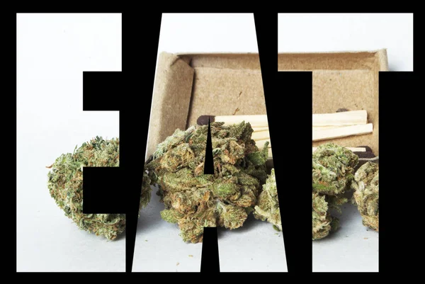 Eet Inscriptie Met Marihuana Binnen Zwarte Achtergrond — Stockfoto