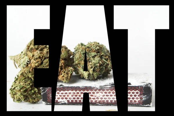 Eat Inscription Marijuana Black Background — Stock Photo, Image