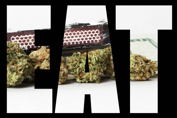 Eet Inscriptie Met Marihuana Binnen Zwarte Achtergrond — Stockfoto