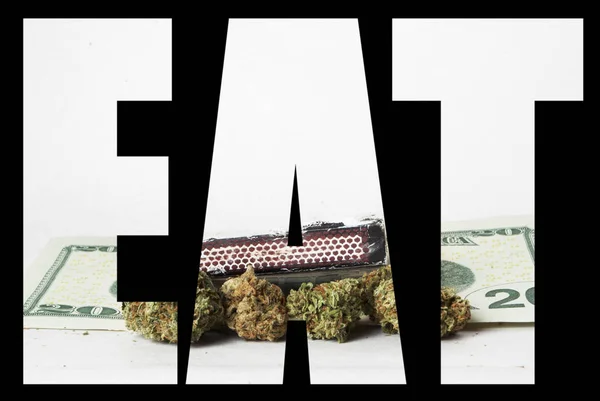Eat Inscription Marijuana Black Background — Stock Photo, Image