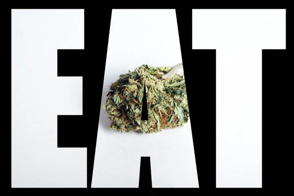 Eet Inscriptie Met Marihuana Binnen Zwarte Achtergrond — Stockfoto