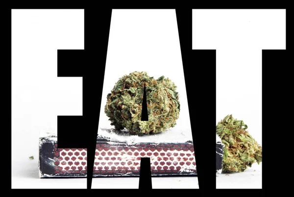 Eet Inscriptie Met Marihuana Binnen Zwarte Achtergrond — Stockfoto