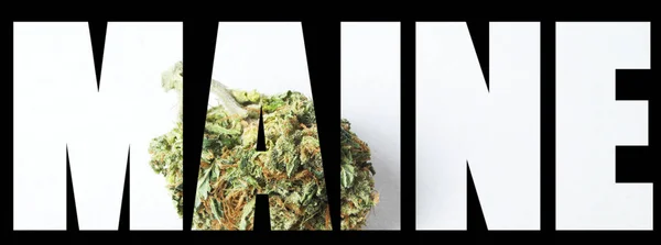 Maine Inscription Marijuana Black Background — Stock Photo, Image