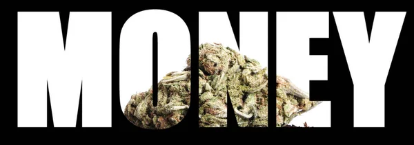 Peníze Nápis Marihuanou Uvnitř Černého Pozadí — Stock fotografie