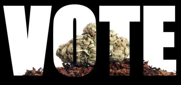 Głosuj Napisy Marihuaną Wewnątrz Czarnym Tle — Zdjęcie stockowe