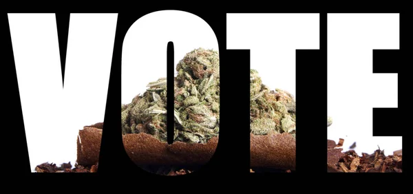 Głosuj Napisy Marihuaną Wewnątrz Czarnym Tle — Zdjęcie stockowe