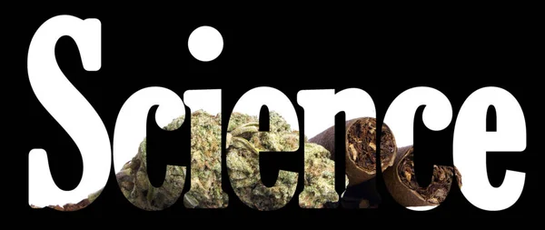 Vědecký Nápis Marihuanou Uvnitř Černého Pozadí — Stock fotografie