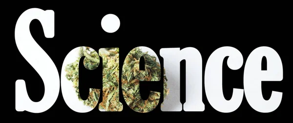 Iscrizione Scientifica Con Marijuana Dentro Sfondo Nero — Foto Stock