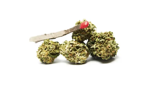 Kurutulmuş Marihuana Kibrit Uyuşturucu Bağımlılığı Kavramı Tıbbi Marihuana Kavramı — Stok fotoğraf