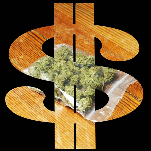 Marihuana Cannabis Póster Conceptual Con Dinero Dólares — Foto de Stock