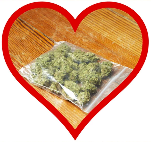 Dried Marijuana Red Heart Drug Addiction Concept Medical Marijuana Concept — Stock Photo, Image