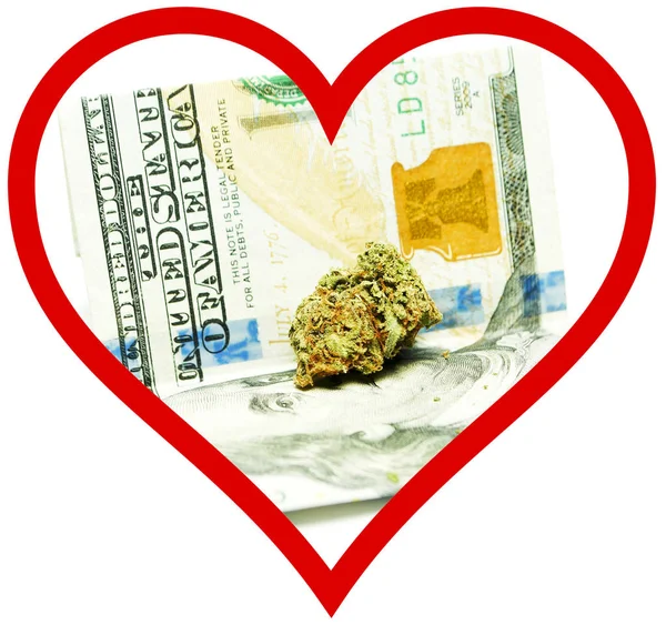 Marijuana Och Cannabis Konceptuell Affisch Med Hjärta — Stockfoto