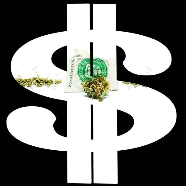 Marihuana Cannabis Plakat Koncepcyjny Pieniędzmi Dolara — Zdjęcie stockowe