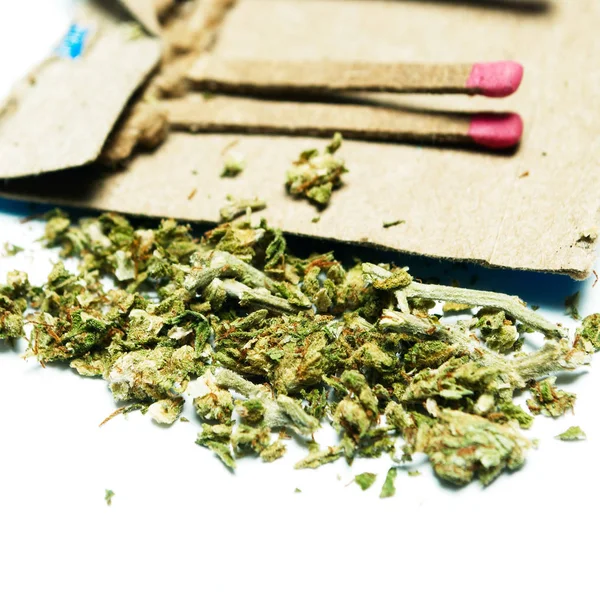 Marihuana Seca Fósforos Concepto Drogadicción Concepto Marihuana Medicinal — Foto de Stock