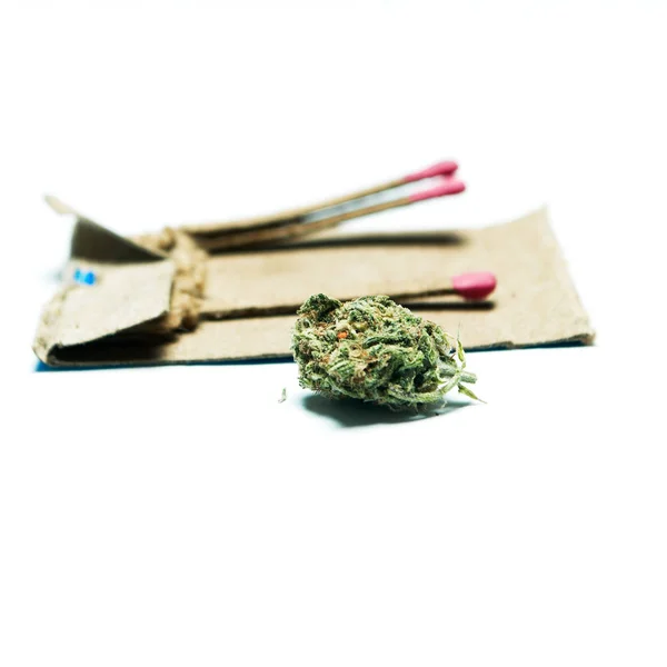 Marihuana Seca Fósforos Concepto Drogadicción Concepto Marihuana Medicinal — Foto de Stock