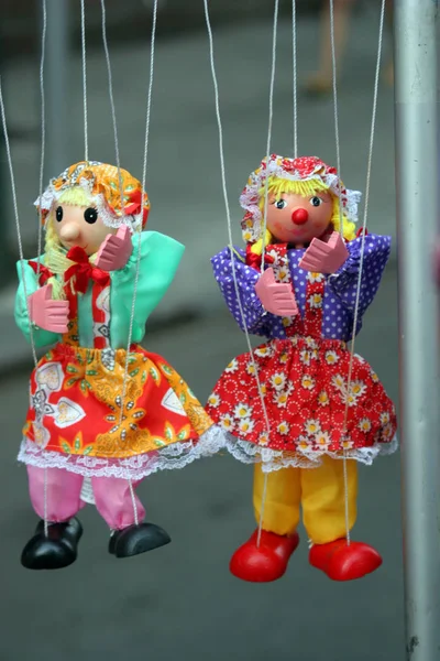 Two Puppets Hanging Ropes — Stock Photo, Image