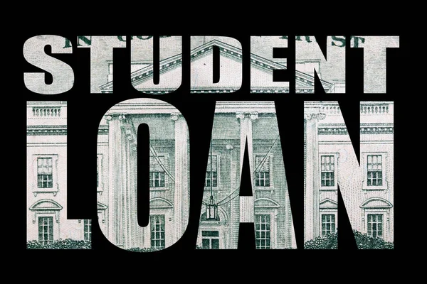 Student loan inscription with dollar banknote texture inside